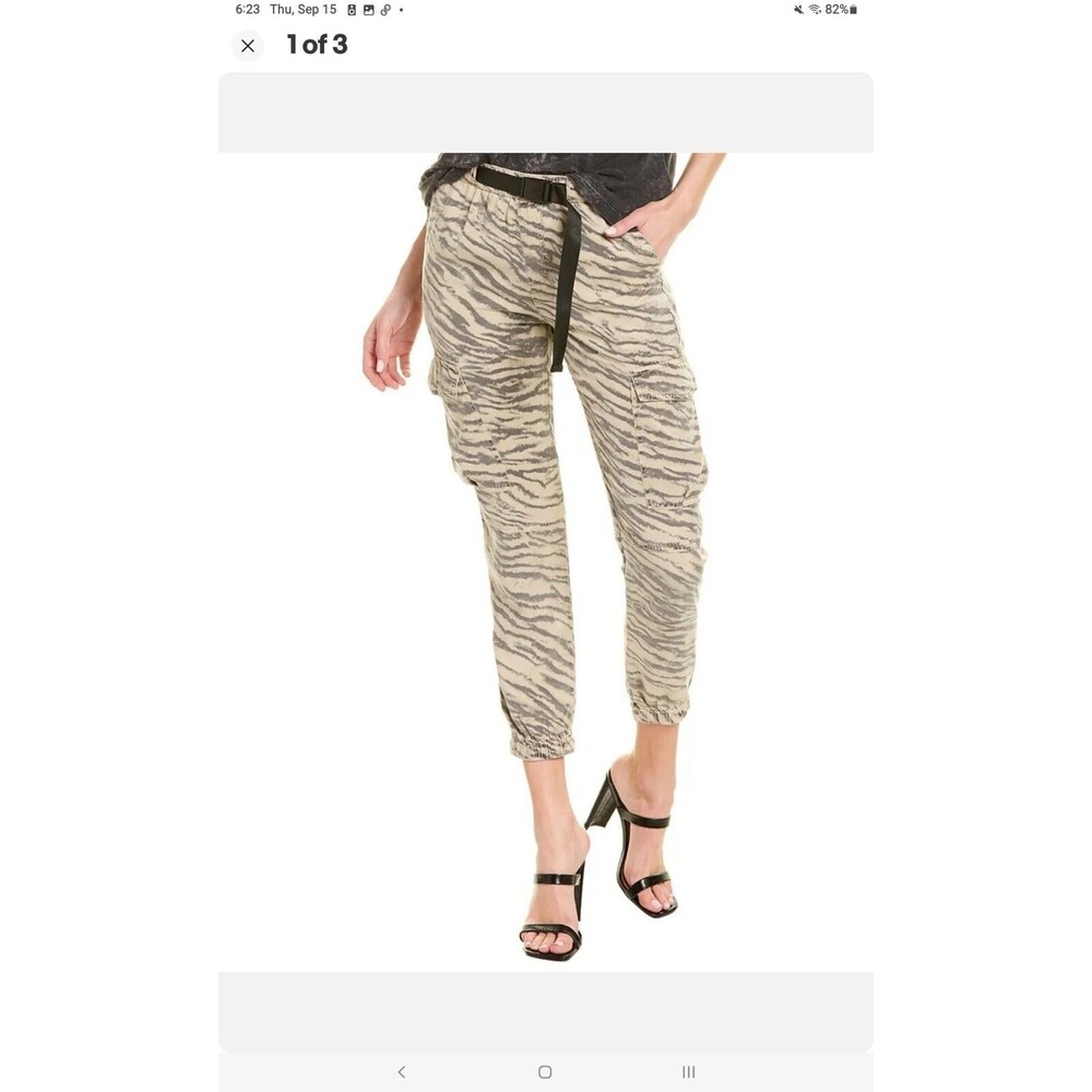 Pam & Gela Jogger Pants Womens Size Small Tiger Stripe Elastic Waist Cargo Brown